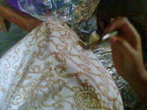 Batik process (waxing on fabric)